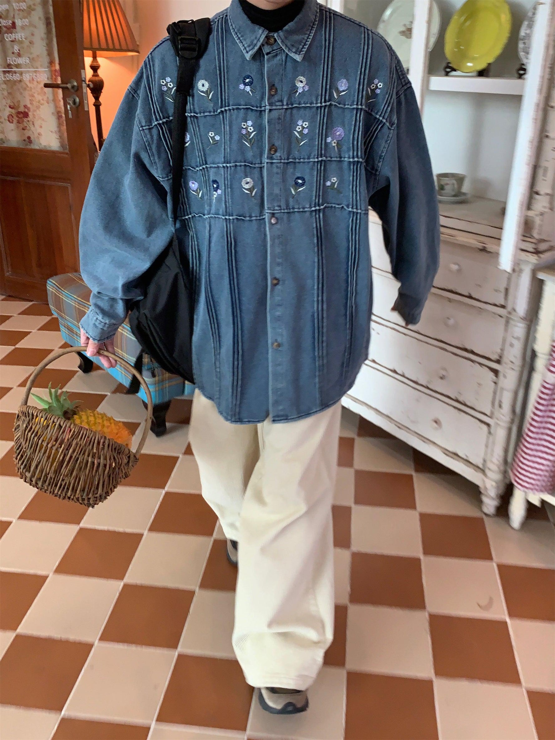 Floral Embroidery Denim Jacket