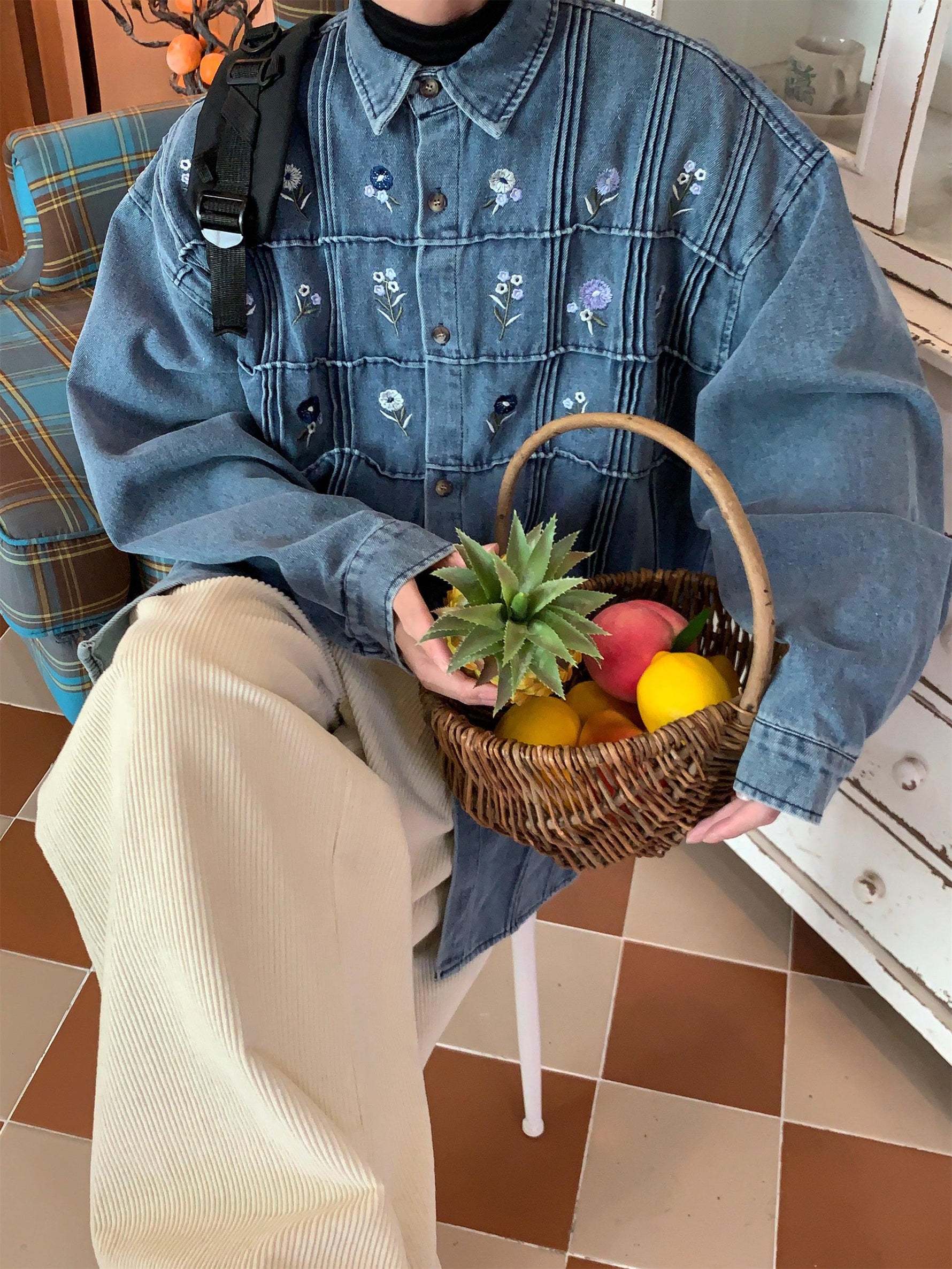 Floral Embroidery Denim Jacket