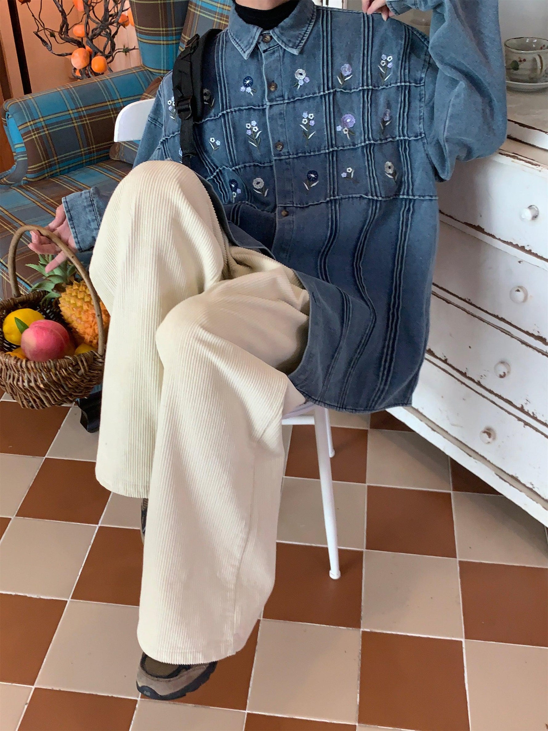 Floral Embroidery Denim Jacket