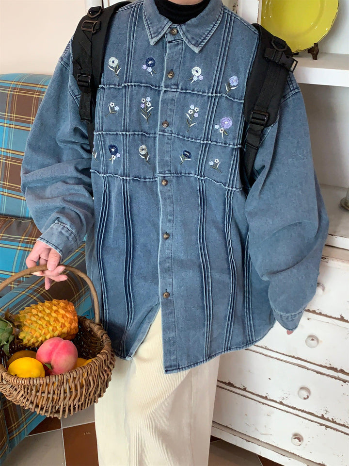 Floral Embroidery Denim Jacket