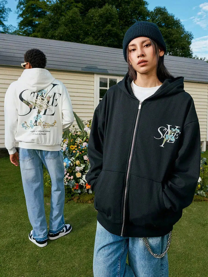 Floral Embroidery Hooded Sweatshirt
