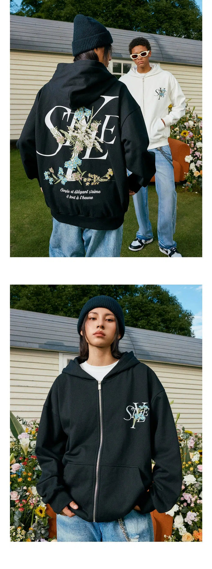 Floral Embroidery Hooded Sweatshirt