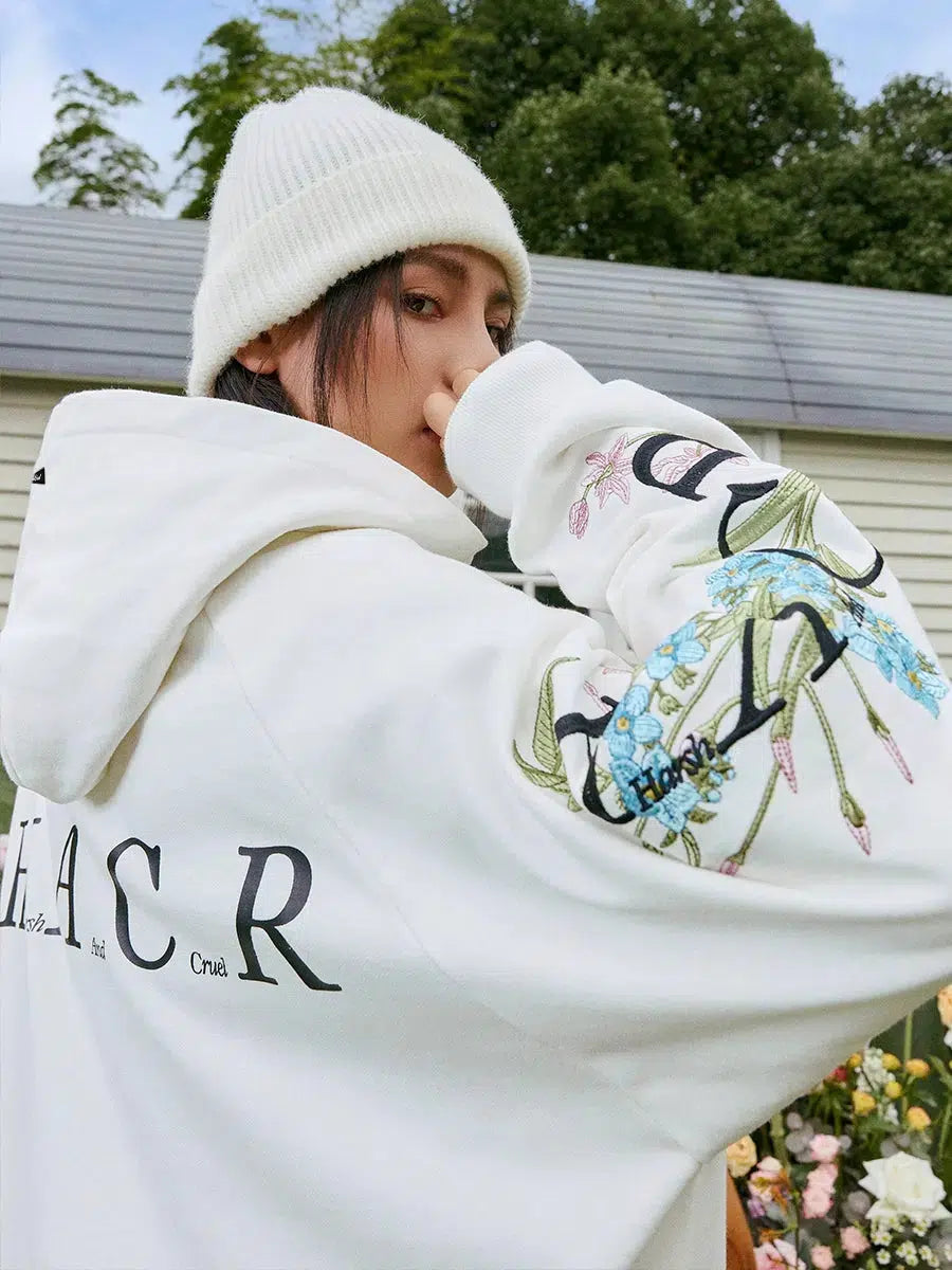 Floral Typography Embroidery Hoodie