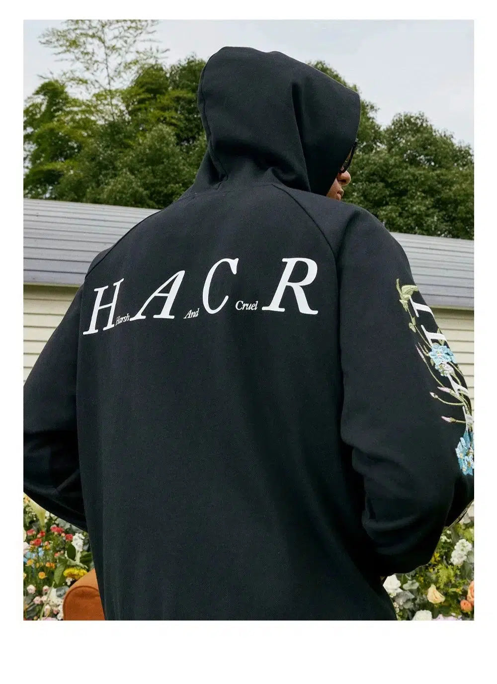 Floral Typography Embroidery Hoodie