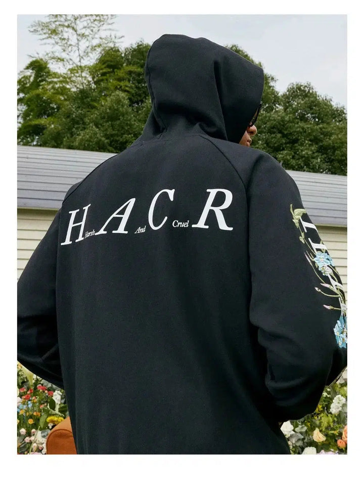 Floral Typography Embroidery Hoodie
