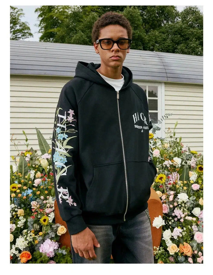 Floral Typography Embroidery Hoodie