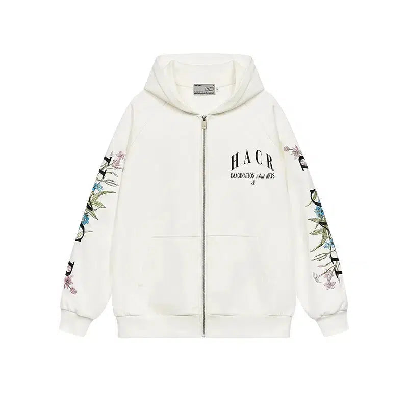 Floral Typography Embroidery Hoodie