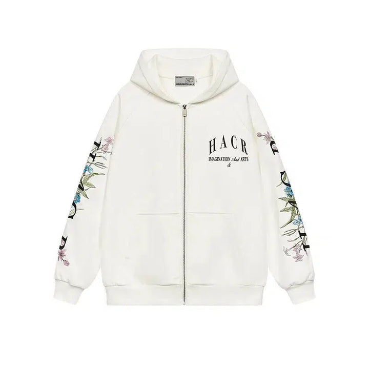 Floral Typography Embroidery Hoodie