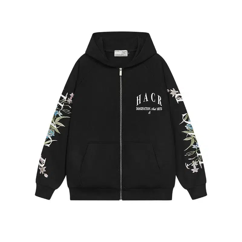 Floral Typography Embroidery Hoodie