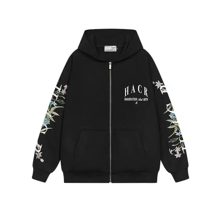 Floral Typography Embroidery Hoodie