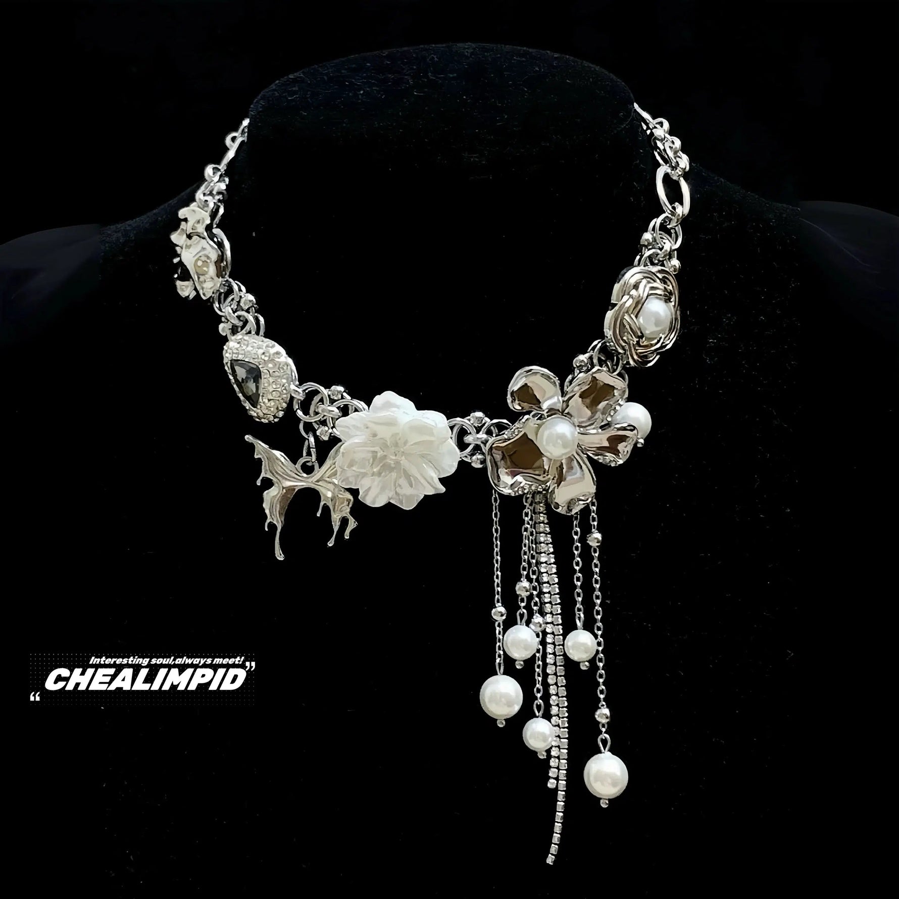 Flower Pearl Tassel Necklace