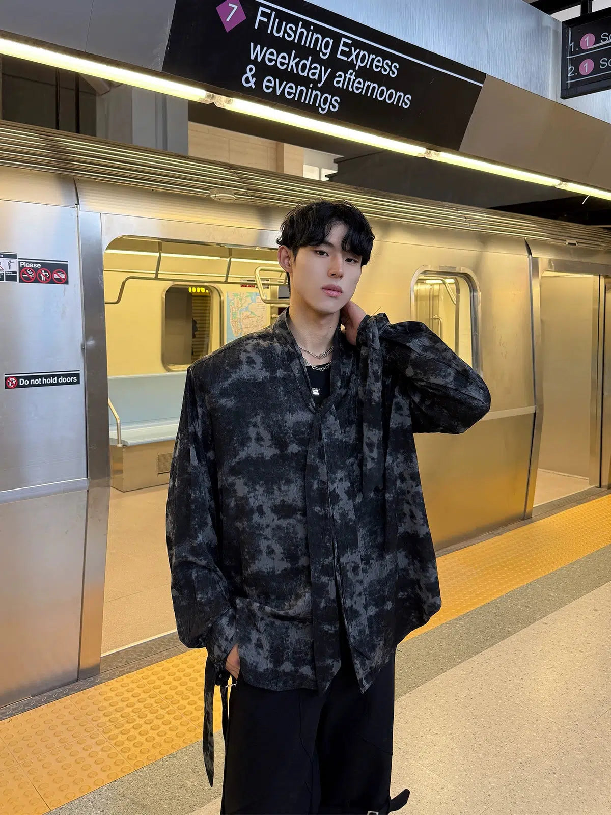 Flowy Patterned Long-Sleeve Shirt