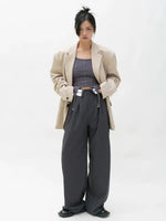 Folding Waistband Wide-leg Pleated Pants