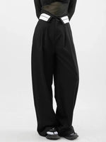 Folding Waistband Wide-leg Pleated Pants