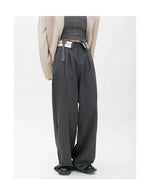 Folding Waistband Wide-leg Pleated Pants