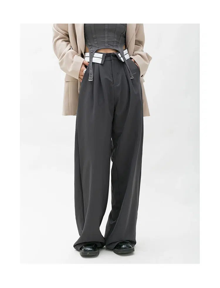 Folding Waistband Wide-leg Pleated Pants