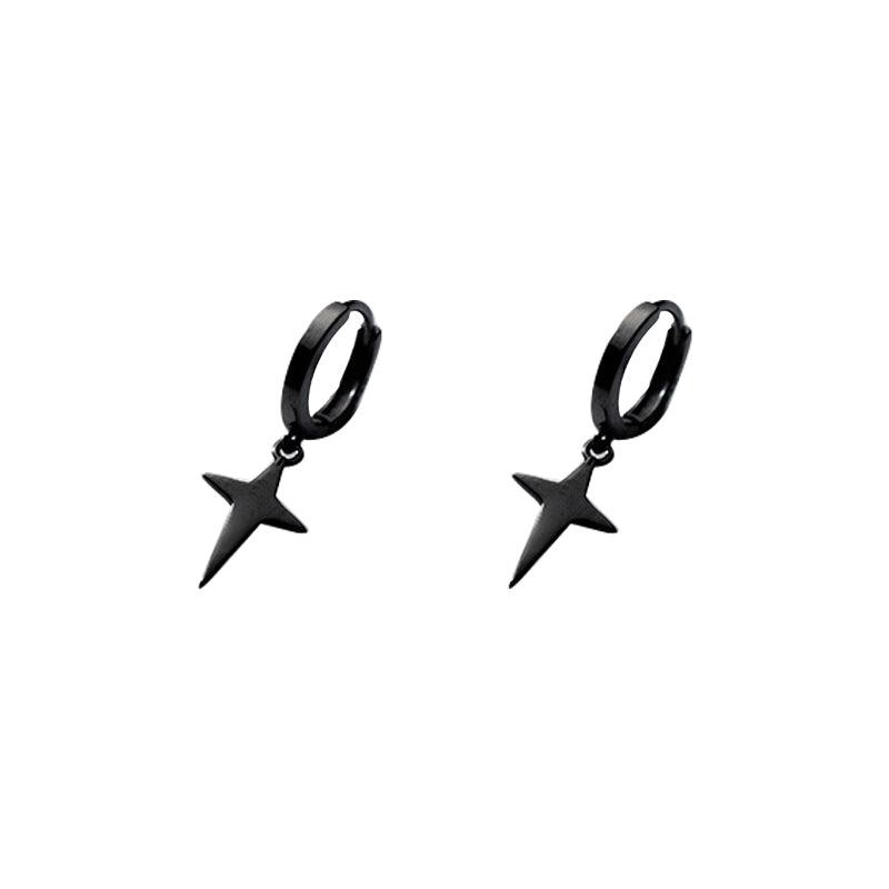 Four Pointed Star Drop Hoop Earrings