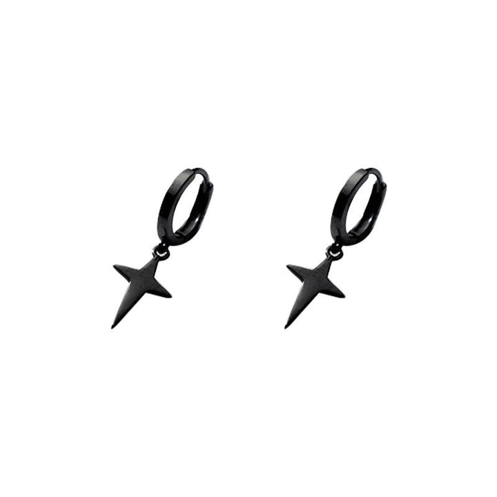 Four Pointed Star Drop Hoop Earrings