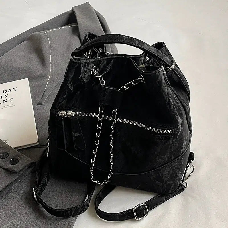 Front Pocket Chain Accent Bucket Bag