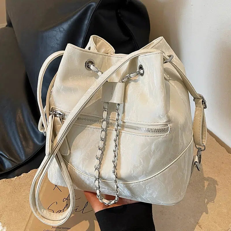 Front Pocket Chain Accent Bucket Bag