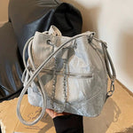 Front Pocket Chain Accent Bucket Bag