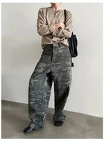 Front Pocket Washed Camouflage Jeans