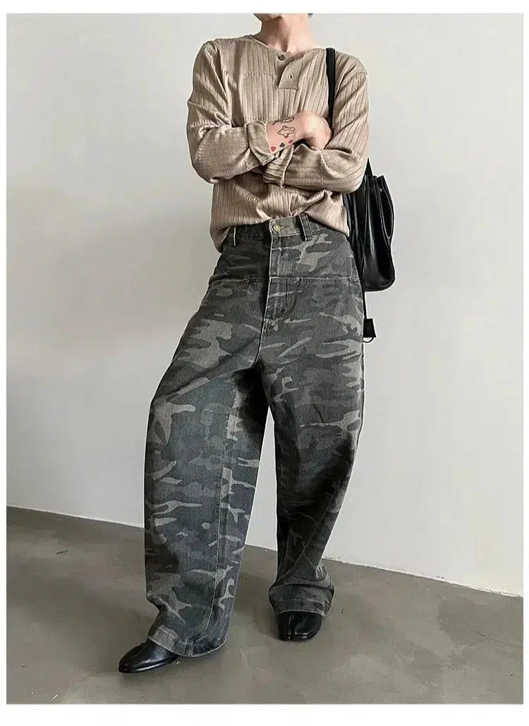 Front Pocket Washed Camouflage Jeans