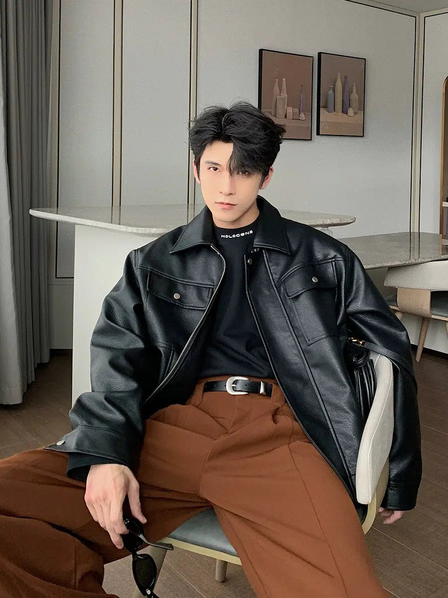 Front Pockets Classic Leather Jacket