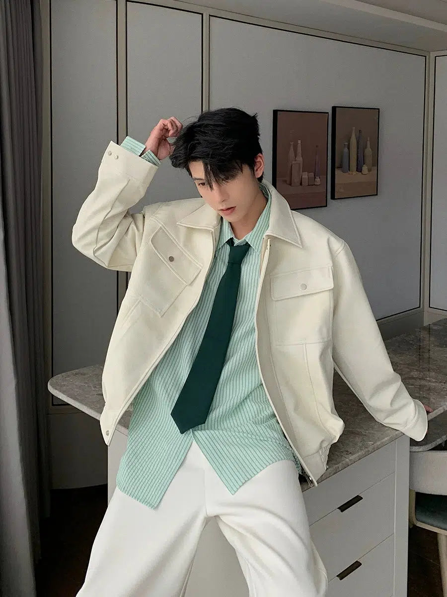 Front Pockets Classic Leather Jacket