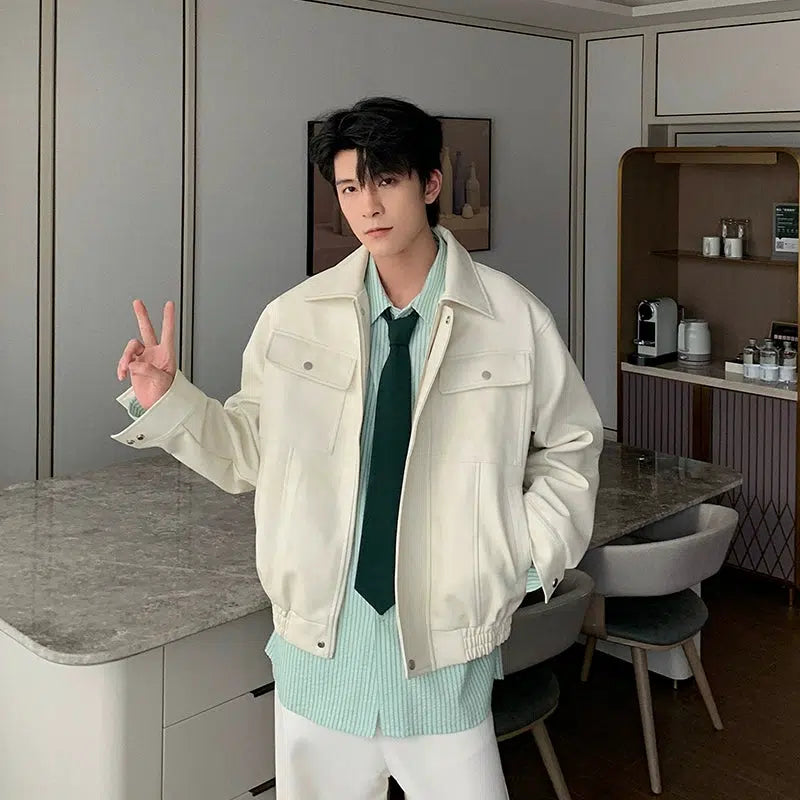 Front Pockets Classic Leather Jacket