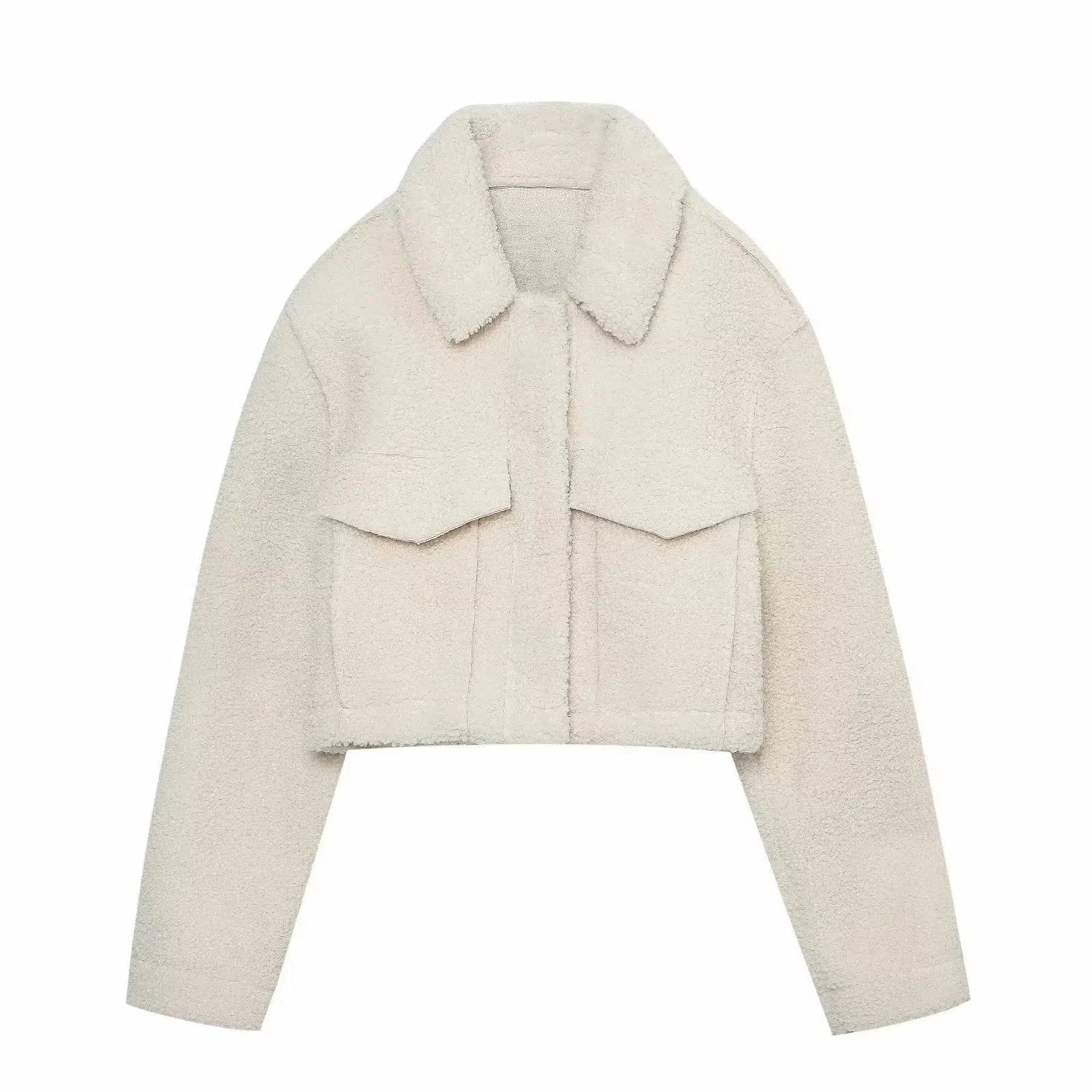 Front Pockets Sherpa Cropped Jacket