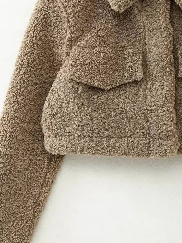Front Pockets Sherpa Cropped Jacket