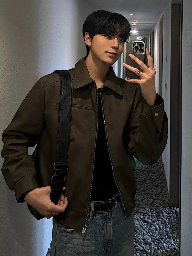 Front Zipper Leather Jacket