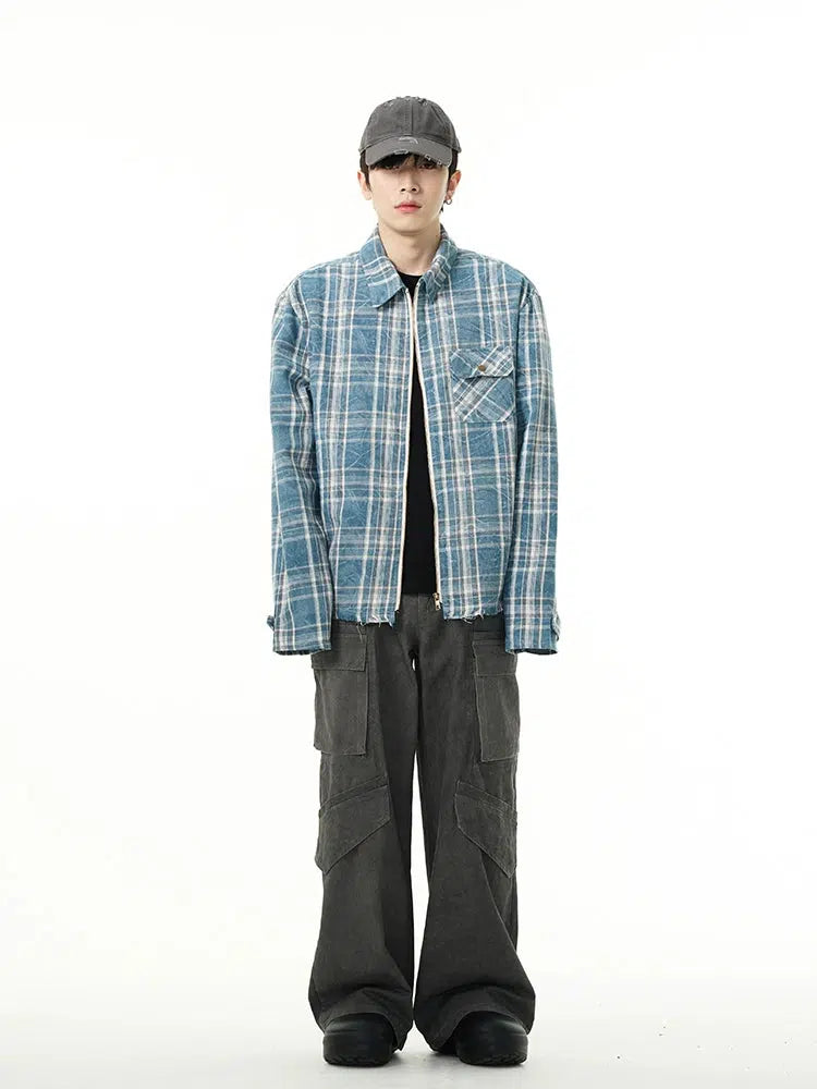 Full Zip Blue Plaid Shirt