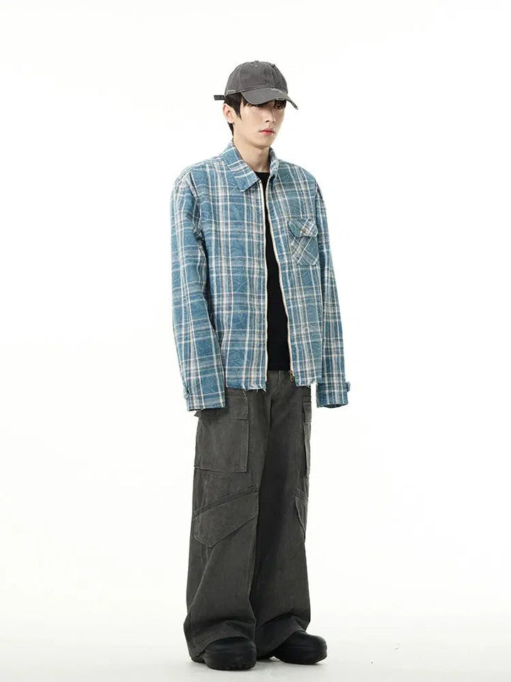 Full Zip Blue Plaid Shirt