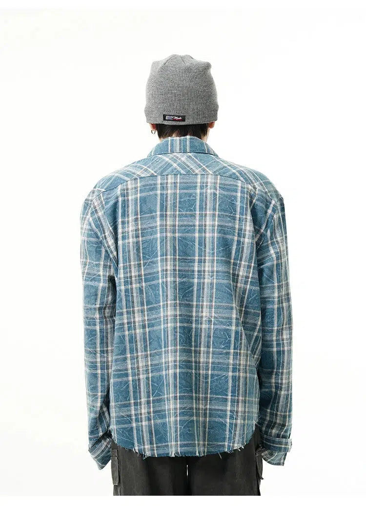 Full Zip Blue Plaid Shirt
