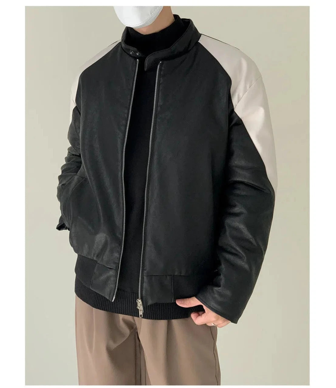 Full Zip Color Block Leather Jacket