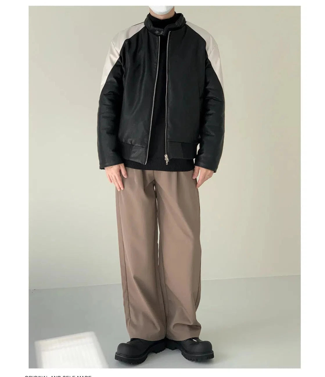 Full Zip Color Block Leather Jacket