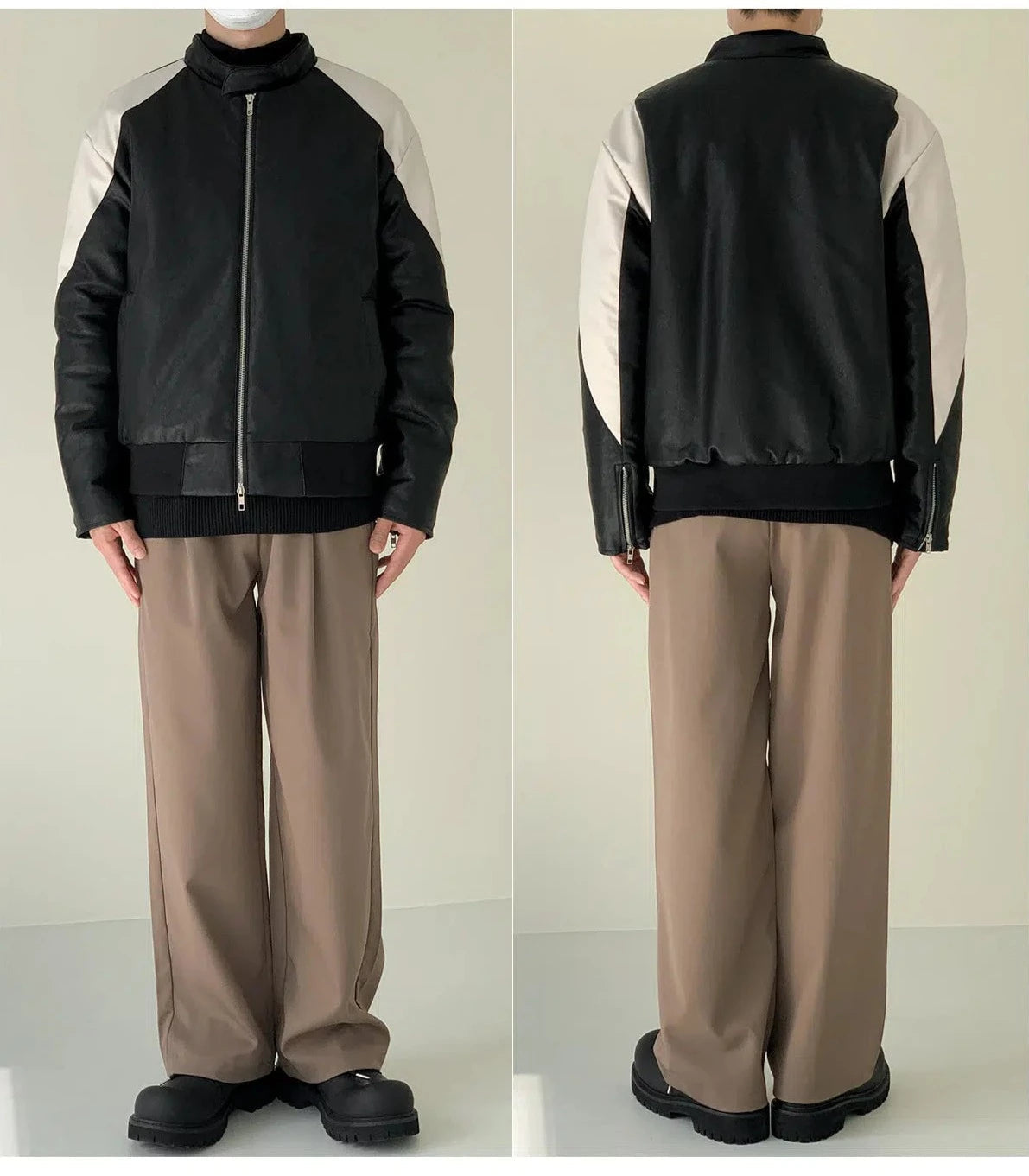 Full Zip Color Block Leather Jacket