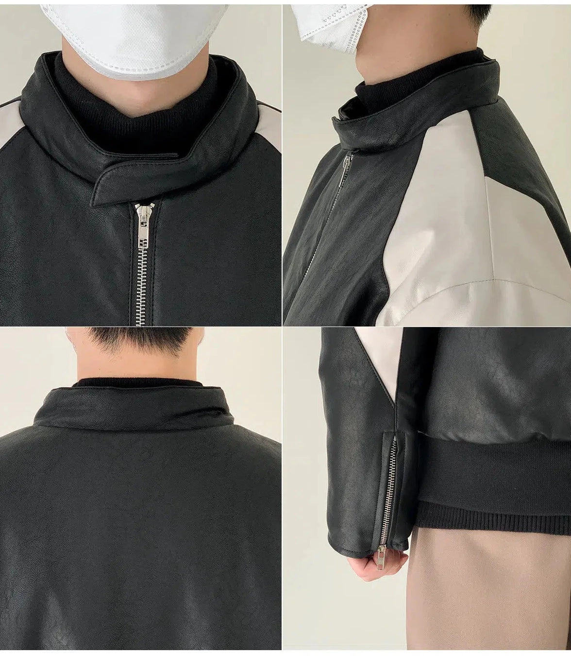 Full Zip Color Block Leather Jacket