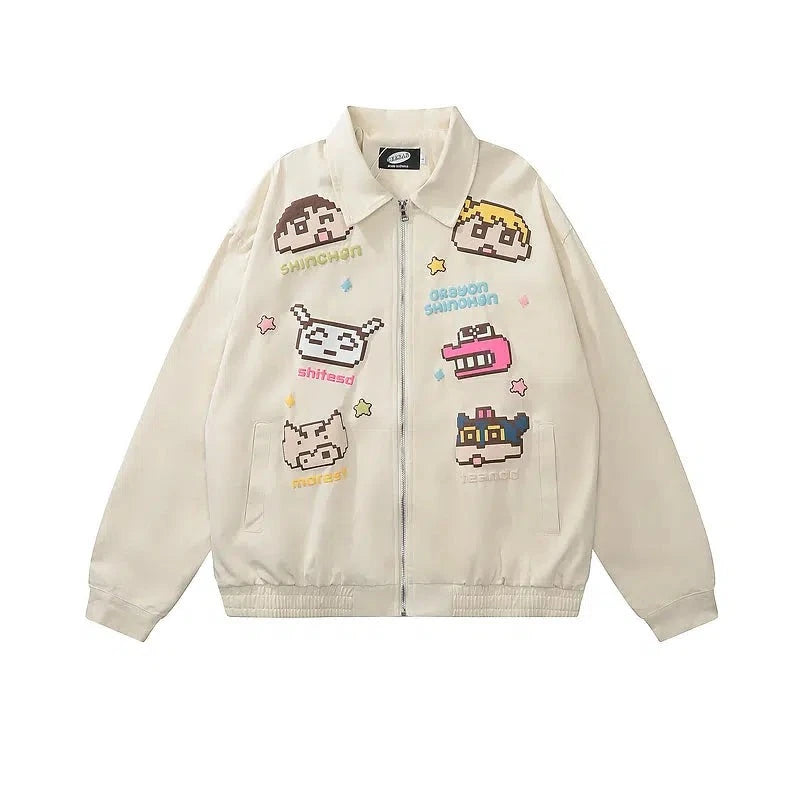 Fun Cartoon Printed Lapel Jacket