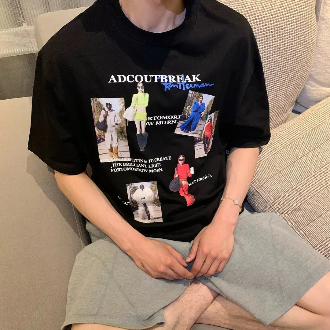Fun Portrait Print Crew Neck T-shirt