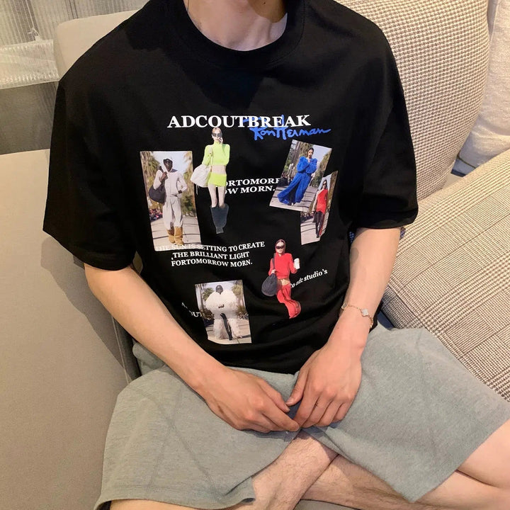 Fun Portrait Print Crew Neck T-shirt