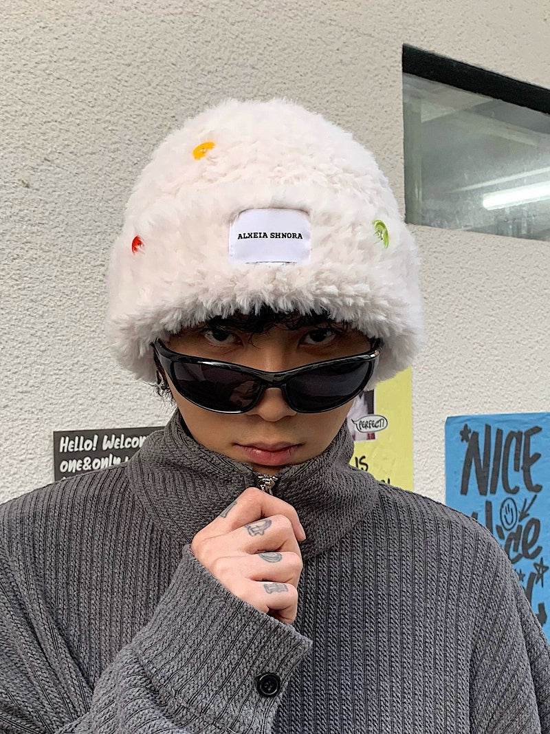 Furry Embroidered Wool Hat