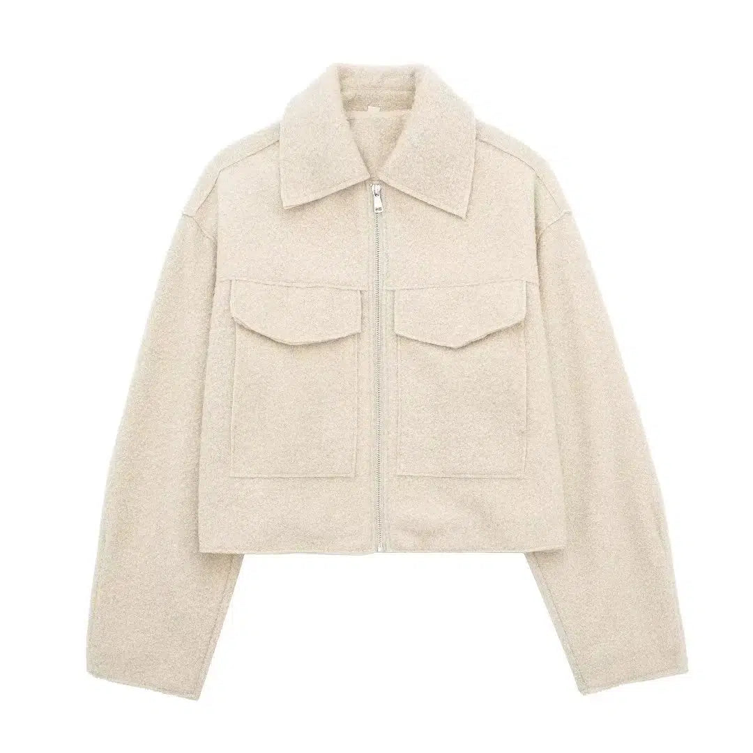 Fuzzy Zip-Up Wool Blend Coat