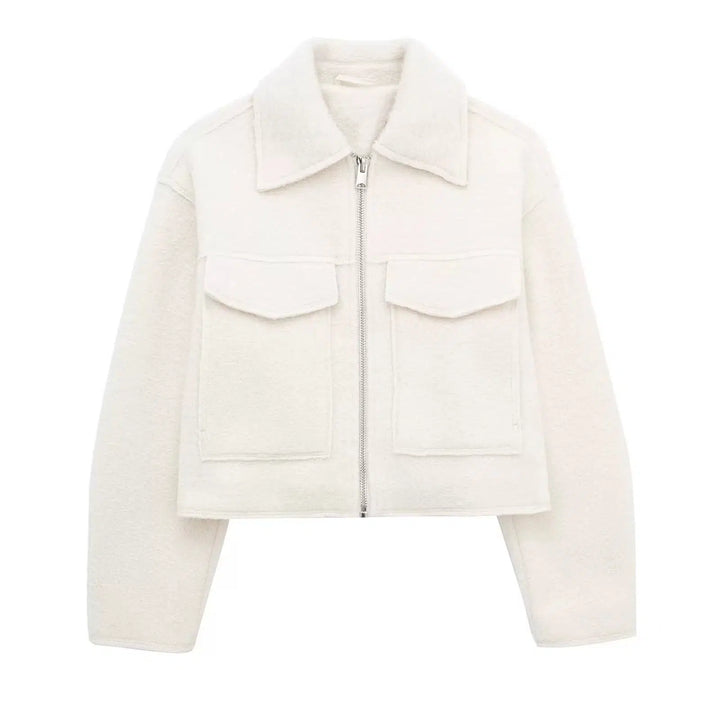 Fuzzy Zip-Up Wool Blend Coat