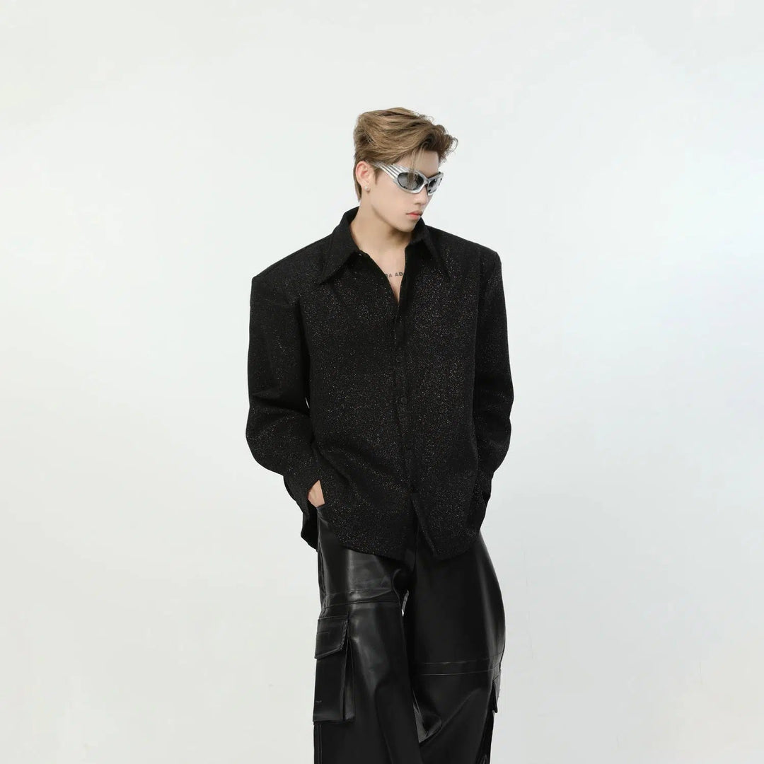 Galaxy Design Oversized Shirt with Shoulder Pads