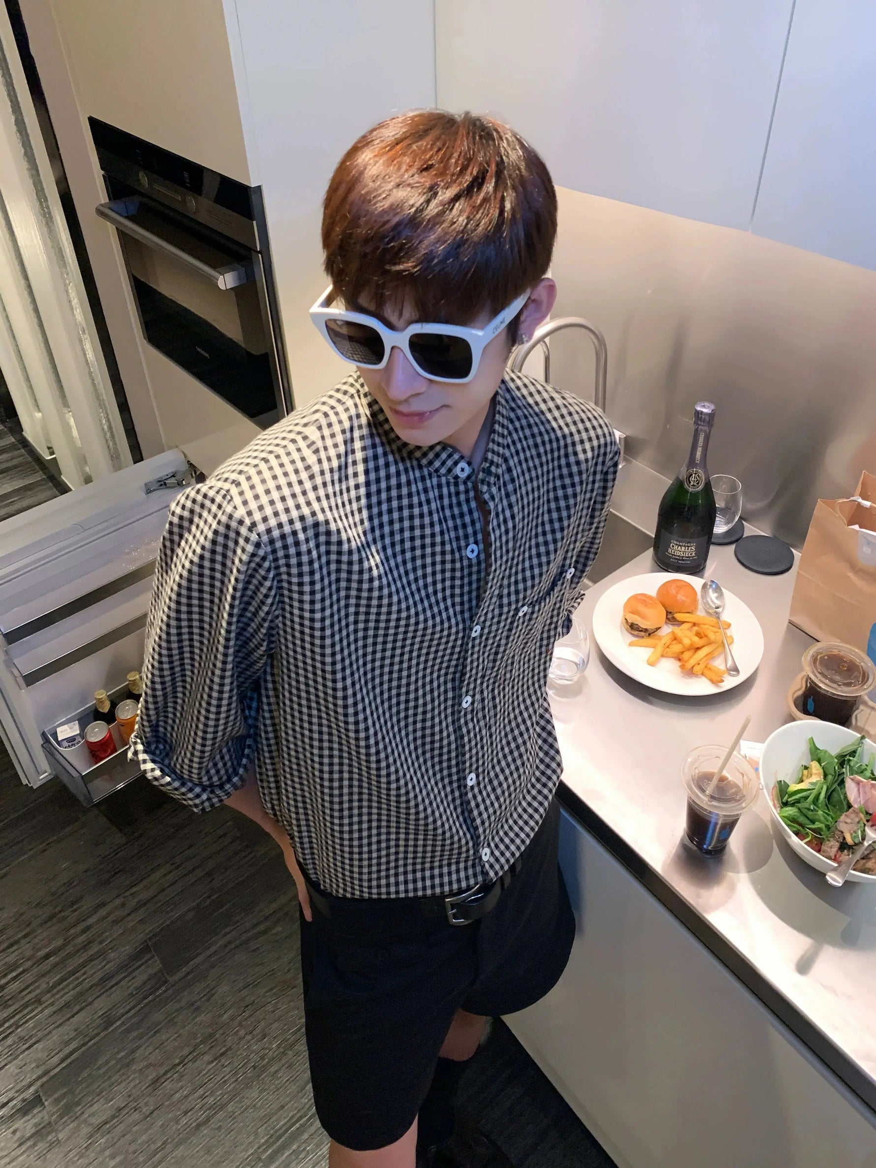 Gingham Plaid Button-Up Shirt