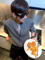 Gingham Plaid Button-Up Shirt