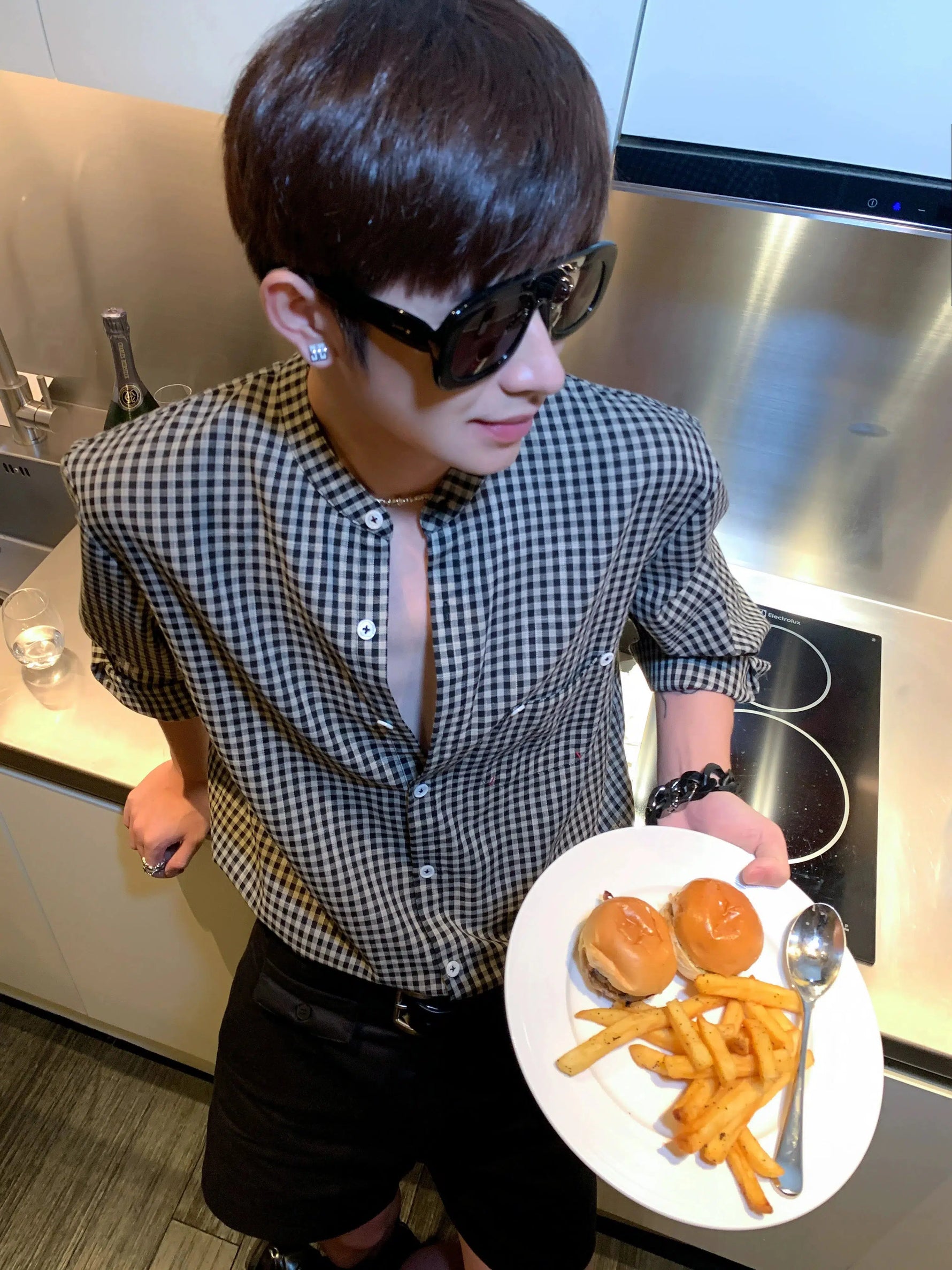 Gingham Plaid Button-Up Shirt